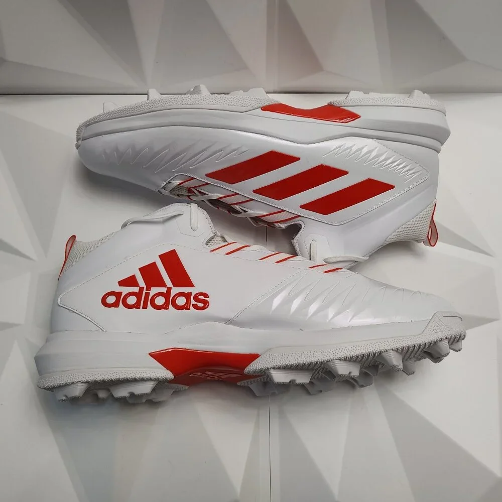 Adidas Mens Football Cleats 18 White Orange Shoe Lacrosse Nasty Mid Top - Picture 1 of 13